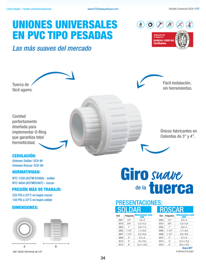 UNION UNIVERSAL PVC DE 1'' SOLDAR/ 3003