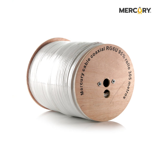 CABLE COAXIAL BLANCO RG6-U 95% MERCURY FINO CARRETA EN MADERA/ ECA05